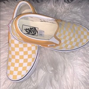 Yellow Checkerboard Slip On Vans